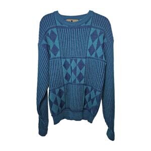 Vintage 80s New Castle Sweater Mens Large Tall Blue Striped Long Sleeve Pullover